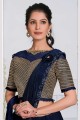 Navy blue Sequins,embroidered Party Wear Saree in Lycra