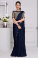 Navy blue Sequins,embroidered Party Wear Saree in Lycra