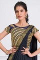Navy blue Party Wear Saree in Sequins,embroidered Lycra