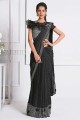 Sequins,embroidered Lycra Party Wear Saree in Black with Blouse