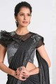 Sequins,embroidered Lycra Party Wear Saree in Black with Blouse