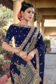 Royal blue Saree in Resham,zari,embroidered Viscose