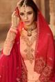 Satin Sharara Suit in Peach with Embroidered