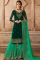 Green Sharara Suit in Embroidered Work