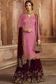 Satin Pink Sharara Suit in Embroidered
