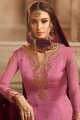 Satin Pink Sharara Suit in Embroidered