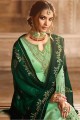 Green Satin Sharara Suit with Embroidered