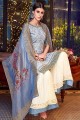 Embroidered Sharara Suit in Sky blue Chanderi silk