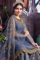 Grey Net Embroidered Sharara Suit with Dupatta