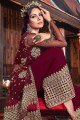 Maroon Embroidered Sharara Suit in Net