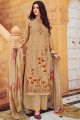 Printed Silk Palazzo Suit in Beige with Dupatta