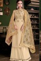 Embroidered Satin Sharara Suit in Beige