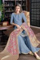 Blue Embroidered Sharara Suit in Satin