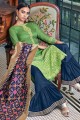 Beautiful Satin Sharara Suit with Embroidered in Green