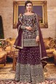 Embroidered Net Sharara Suit in Wine