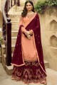 Embroidered Satin Peach Sharara Suit with Dupatta