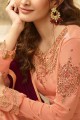 Embroidered Satin Peach Sharara Suit with Dupatta