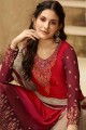 Red Embroidered Satin Sharara Suit