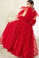 Net Red Party Lehenga Choli in Embroidered