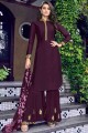 Raw silk Wine Sharara Suit in Embroidered
