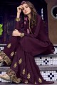 Raw silk Wine Sharara Suit in Embroidered