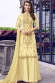 Yellow Cotton Embroidered Sharara Suit with Dupatta