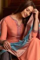 Peach Palazzo Suit with Embroidered Cotton