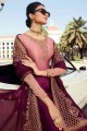 Embroidered Satin Wine Sharara Suit with Dupatta