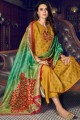 Embroidered Palazzo Suit in Yellow Chanderi silk