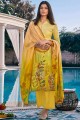 Printed Satin Yellow Palazzo Suit with Dupatta