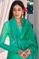 Latest Green Satin Palazzo Suit with Printed