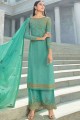 Turquoise Georgette Palazzo Suit with Embroidered