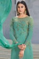 Turquoise Georgette Palazzo Suit with Embroidered