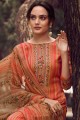 Printed Pashmina Palazzo Suit in Peach with Dupatta