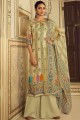 Green Palazzo Suit with Printed Pashmina