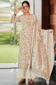 Pashmina Palazzo Suit in Cream with Printed