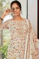 Pashmina Palazzo Suit in Cream with Printed