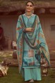 Pure pashmina Printed Turquoise  Palazzo Suit with Dupatta