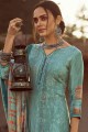 Pure pashmina Printed Turquoise  Palazzo Suit with Dupatta