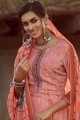 Palazzo Suit in Peach Pure pashmina with Printed