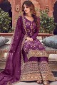 Purple Silk Embroidered Pakistani Suit with Dupatta