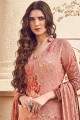 Silk Palazzo Suit with Embroidered in Peach