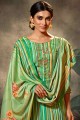 Green Palazzo Suit in Pashmina with Embroidered