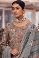 Embroidered Pashmina Palazzo Suit in Beige
