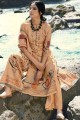 Beige Palazzo Suit with Printed Pashmina