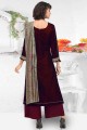 Maroon Palazzo Suit in Velvet with Embroidered