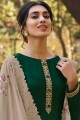 Embroidered Tussar silk Green Palazzo Suit with Dupatta