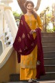 Embroidered Tussar silk Palazzo Suit in Yellow