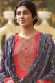 Embroidered Tussar silk Palazzo Suit in Coral