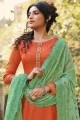 Orange Palazzo Suit in Tussar silk with Embroidered